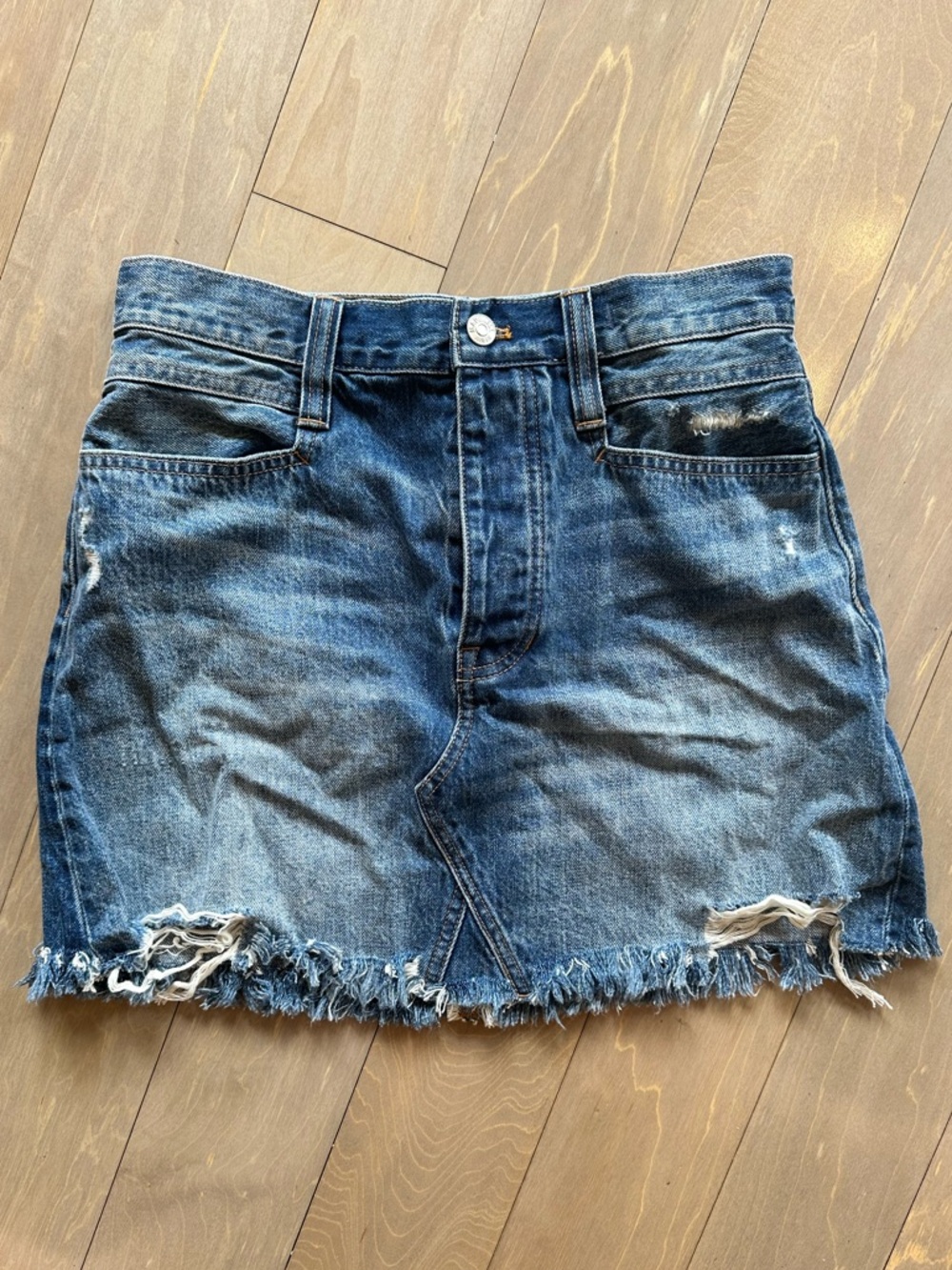 Madewell Distressed Blue Denim Mini Skirt